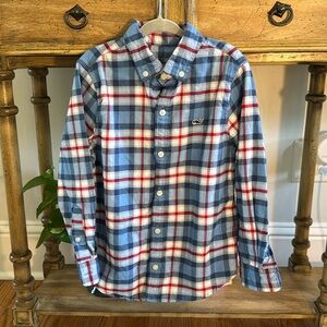 Vineyard Vines Red White Blue Plaid Long Sleeve Dress Whale Shirt Boys - size 5